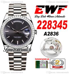 EWF Daydate 228345 A2836 Automatische heren Watch Diamanten Bezel Grijs Getextuur Kielkegang Oystersteel Bracelet dezelfde seriële kaart super editie timeZoneWatch E5