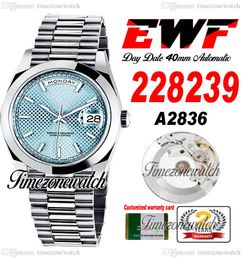 EWF DAYDATE 228398 A2836 Automatische heren Watch Polished Bezel Ice Blue Getextured Dial Stickers President Bracelet dezelfde seriële kaart Super Edition TimeZoneWatch 6