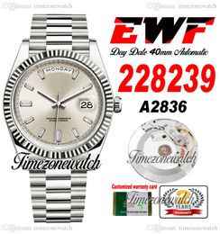 EWF DAYDATE 228398 A2836 Automatische heren Watch Flute Bezel Silver Baguette Diamond Dial President Bracelet dezelfde seriële kaart Super Edition TimeZoneWatch D4