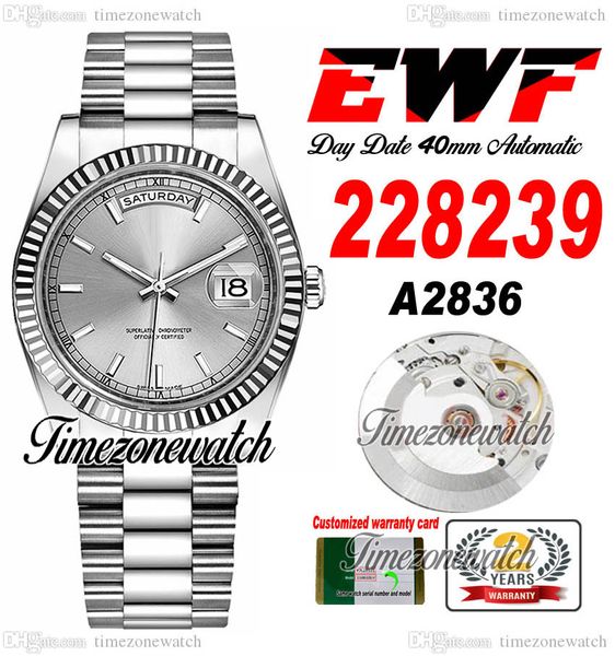 EWF DAYDATE 228398 A2836 Automático Mensor Flauta Bisel Negro Dial Markers Silver Stick Presidente Pulsero Mastia tarjeta de serie Super Edition TimeZoneWatch B2