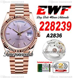 EWF DayDate 40 228235 A2836 Relógio masculino automático rosa ouro moldura canelada rosa texturizado mostrador presidente pulseira mesmo cartão serial Super Timezonewatch G7