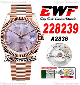EWF DayDate 40 228235 A2836 Relógio masculino automático rosa ouro moldura canelada rosa texturizado mostrador presidente pulseira mesmo cartão serial Super Timezonewatch G7
