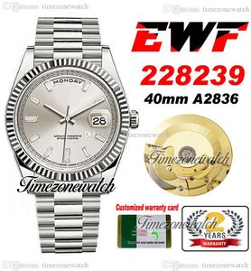 EWF Daydate 40 228239 ETA A2836 Automatische heren Watch gecanneleerde ring zilveren wijzerplaat rechthoek Diamanten roestvrijstalen presidentiële armband TimeZonewatch F06