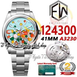 EWF ew124300 A3230 automatisch herenhorloge 41 mm turkooisblauw feestmotief wijzerplaatstickmarkeringen 904L stalen OysterSteel-band S2585