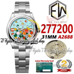 EWF ew277200 A2688 automatisch dameshorloge 31 mm turkooisblauw feestmotief wijzerplaatmarkeringen 904L stalen oesterstalen armband Super Edition eternity horloges