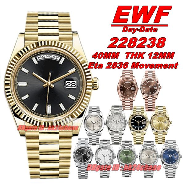 EWF Factory Montres 228238 Date 904L 40mm Eat2836 Montre automatique pour homme Saphir Cadran noir Bracelet en or jaune Montres-bracelets pour hommes