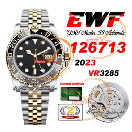 EWF GMT 126713 VR3285 automatisch herenhorloge tweekleurig geelgoud keramiek bezel zwarte stick wijzerplaat 904L staal JubileeSteel armband Super Edition Puretimewatch 05