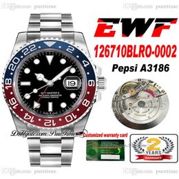 EWF GMT Pepsi 12671 A3186 automatisch herenhorloge rood blauw keramiek lunette zwarte wijzerplaat 904L staal OysterSteel armband Super Edition Pu291O