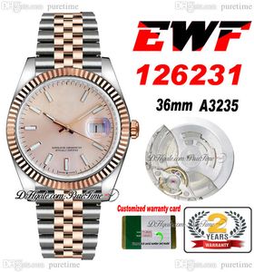 EWF slechts 126231 A3235 Automatische unisex Watch Mens Ladies 36 Two Tone Rose Gold Champagne Stick Dial Jubileesteel Bracelet Super Edition dezelfde serie kaart Puretime I9