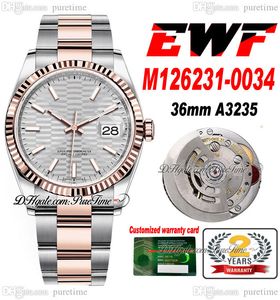 EWF Just 126231 A3235 Montre automatique unisexe pour homme et femme 36 deux tons or rose argenté motif cannelé cadran OysterSteel Bracelet Super Edition Same Series Card Puretime 7