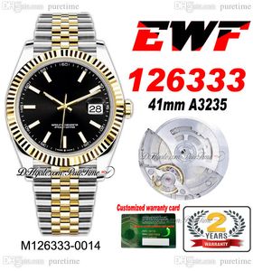 EWF slechts 126333 A3235 Automatische heren Watch 41 Twee toon Geel goud Gescuste ring Black Stick Dial Jubileesteel Bracelet Super Edition dezelfde serie kaart Puretime G7