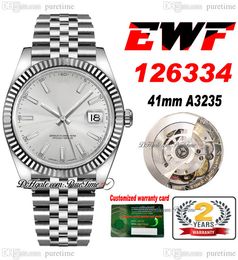 EWF seulement 126334 A3235 Automatic Mens Watch 41 Flued Couted Silver Diad Stick Markers JubileSteel Bracelet Super Edition Free Same Série Card PureTime D4
