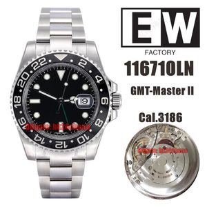 EWF topkwaliteit horloges 116710ln 40mm GMT 904L SS CERAMIC BEZEL ETA2836 CAL.3186 Automatische heren Watch Black Dial Stainless Steel Bracelet Gents polshorloges