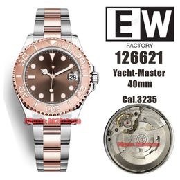 EWF Montres de qualité supérieure 126621 40 mm 904L SS Cal.3235 Montre automatique pour homme Cadran marron Or rose Bracelet en acier inoxydable bicolore Montres-bracelets pour hommes