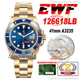 EWF V2 41 mm A3235 automatisch herenhorloge 126618 18K geel goud blauwe keramische rand blauwe wijzerplaat 904L stalen armband beste versie dezelfde seriële garantiekaart Timezonewatch
