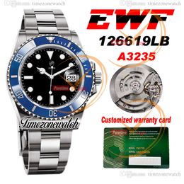 EWF V2 41 mm A3235 automatisch herenhorloge 126619 blauwe keramiek bezel zwarte wijzerplaat 904L stalen kast armband beste versie dezelfde seriële garantiekaart Timezonewatch EWA2