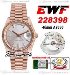 EWF V2 Daydate 228398 A2836 Automatische heren Watch RG Diamonds Bezel Silver Baguette Diamond Dial President Bracelet dezelfde seriële kaart Super Edition TimeZoneWatch G7