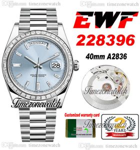 EWF V2 DayDate 228396 A2836 Automatique Montre Homme Lunette Diamants ICE Baguette Bleu Cadran Diamant Président Bracelet Même Carte Série Super Edition Timezonewatch A1