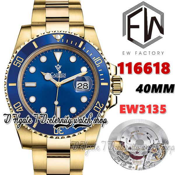 EWF V2 ew116618 EW3135 Montre automatique pour homme Lunette en céramique de 40 mm Cadran bleu Or Bracelet en acier inoxydable 904L avec la même carte de garantie série Montres Super Edition Eternity
