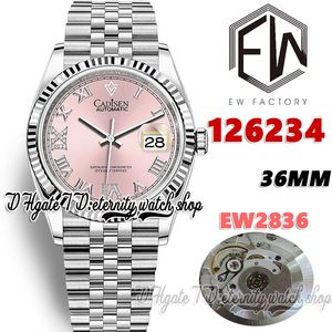 EWF V3 ew126234 ew2836 Montre femme automatique 36MM Lunette cannelée Cadran rose Marqueurs romains Bracelet en acier 904L avec la même carte de garantie de série éternité Couple Montres