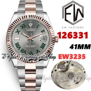 EWF V3 EW126331 EW3235 Automatische heren Watch 41 mm Geciteerde ringgrijze wijzerplaat Romeinse markers Twee toon 904L stalen armband met dezelfde seriële garantiekaart Eeuwige horloges