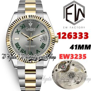 EWF V3 EW126333 EW3235 Automatische heren Watch 41 mm Geciteerde ringgrijze wijzerplaat Romeinse markers Twee toon 904L stalen armband met dezelfde seriële garantiekaart Eeuwige horloges