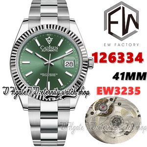 EWF V3 EW126334 EW3235 Automatische heren Watch 41 mm Geciteerde ringgroene wijzerplaatstickmarkers 904L roestvrijstalen armband met dezelfde seriële garantiekaart Eeuwigheid horloges