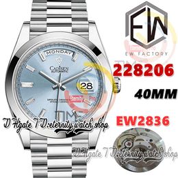 EWF V3 ew228206 A2836 ew2836 Relógio masculino automático 40MM Gelo azul mostrador diamantes marcadores 904L pulseira de aço inoxidável com o mesmo número de série Cartão de garantia relógios eternos