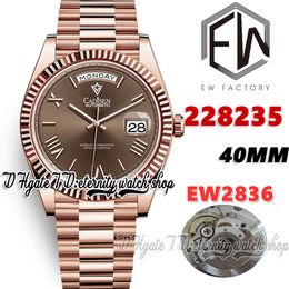 EWF V3 ew228235 ETA2836 ew2836 Reloj automático para hombre 40MM Esfera marrón Marcadores romanos Pulsera de acero inoxidable 904L de oro rosa con la misma tarjeta de garantía de serie Relojes de eternidad