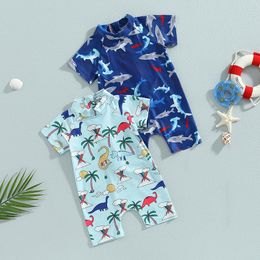 Ewodos Toddler Boys Summer Casual Swimsuit Swimwear Baby Kids Short à manches Bathings Bathing Shark / Dinosaur Print Swimwars