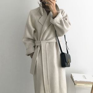 Mezclas de lana para mujer 2021 Otoño Invierno minimalista abrigo de lana de manga larga Color cálido largo moda Casual suelto