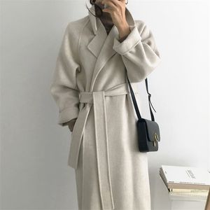 Herfst winter nieuwe minimalistische volle mouw wollen jas lange warme kleur mode casual losse wollen jas QL879 T200315