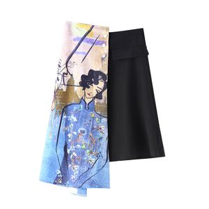 [EWQ] zwarte vlinder print stretch mesh dunne dames t-shirt hoge taille Japanse stijl all-amtch print portret rok lente 210423