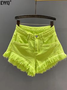 EWQ Fashion Green A-Line Casual Denim Shorts pour femmes Streetwear Summer Tassel Ligne courte Jeans 16Y8995 240420