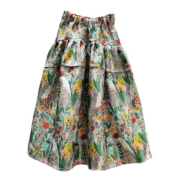 [EWQ] jupe Tutu plissée taille haute Jacquard robe de bal jupes vêtements à la mode printemps Vintage fleur dames vêtements 16W540 210423