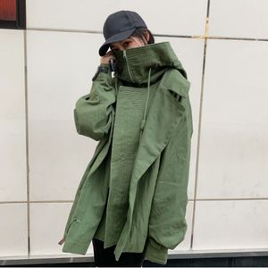 [EWQ] Veste de printemps Nouveau col roulé à manches longues Femmes Plus Taille Vêtements d'extérieur Army Green Manteaux Safari Style Trendy Ladies Coat 210423