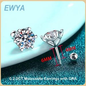 EWYA 0.5-2ct Schroef Stud Oorbellen D Kleur 925 Sterling Zilver 6 Prong Diamanten Oorbellen Voor Vrouwen Bruiloft Fijne sieraden 240219