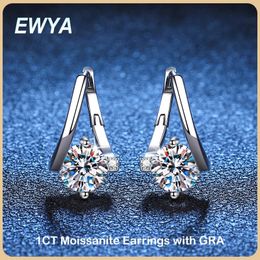 Ewya 100% Real 2ct d Pendientes de aro de color para mujeres Party S925 Sterling Silver Diamond Jewelry Allane 240403