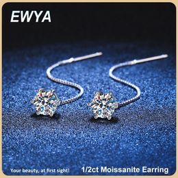 EWYA S925 Sterling Zilver 051CT D VVS1 Diamant met GRA Klassieke 6 Prong Kwastje Stud Oorbellen voor Vrouwen Fijne Sieraden 240228
