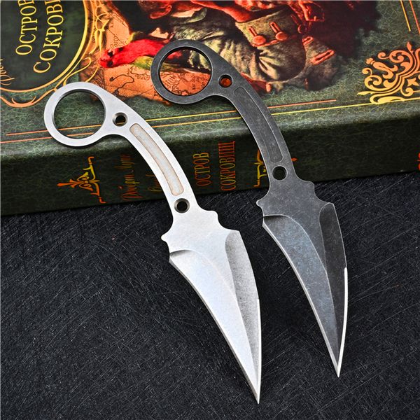 Precio de fábrica Cuchillo Karambit D2 Hoja de lavado de piedra blanca / negra Mango de acero de espiga completa Cuchillas fijas Cuchillos de garra con Kydex