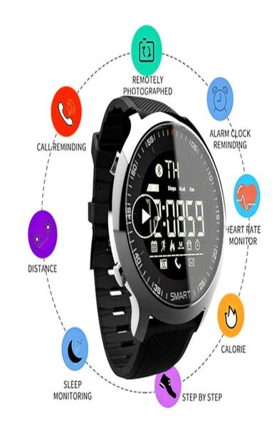 EX18 Reloj inteligente IP67 Pasómetro impermeable Reloj de pulsera inteligente Rastreador de actividades deportivas Cámara Bluetooth Pulsera inteligente para IOS Andr8412289