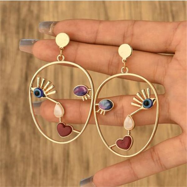 Boucles d'oreilles pendantes avec visage abstrait exagéré pour femmes, Design de Niche, filles sauvages, cadeaux de fête de Cocktail, bijoux, vente en gros, vente directe GC2435