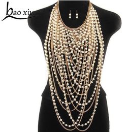 Exagéré perlé super long pendentif collier femmes Femme à tendance perle coullier corporel bijoux de la chaîne d'épaule en or y200918283e