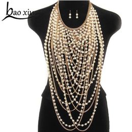 Exagéré perlé super long Pendants Collier Femmes Collier de boulange de cou de perle tendance