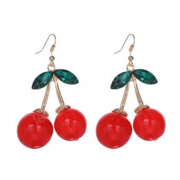 Boucles d'oreilles pendantes grandes cerises exagérées pour femmes feuilles de fruits boule ronde en cristal boucles d'oreilles pendantes bijoux de mode coréens cadeaux