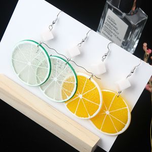 Pendientes colgantes de limón y fruta de tamaño grande exagerados para mujer, joyería de fiesta de vacaciones de verano, pendientes de fruta divertidos, precio de liquidación