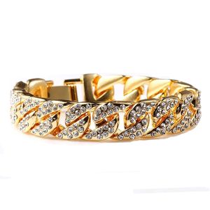 Overdreven zware extra grove 24k vaste gouden Miami Cubaanse linkketens glanzende volledige diamante armband hiphop bling sieraden hipster heren gouden polsbandje