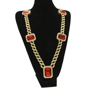 Overdreven zware extra gemeentelijke Miami Cuban Link Red edelsteen hanger lange kettingen ketting mannen trendy hiphop diamante joyas 76cm g229v