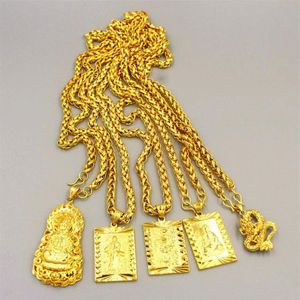 Overdreven lange kettingen 24K gouden brede ketting voor mannen Sieraden Grote gouden ketting Boeddha Chinese draak totem ketting voor mannen Y122268C
