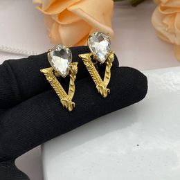 Overdreven luxe designer branded logo graveren grote diamant VS stud Earring 18 k Gouden Oorbellen Vrouwen Partij Sieraden nooit vervagen